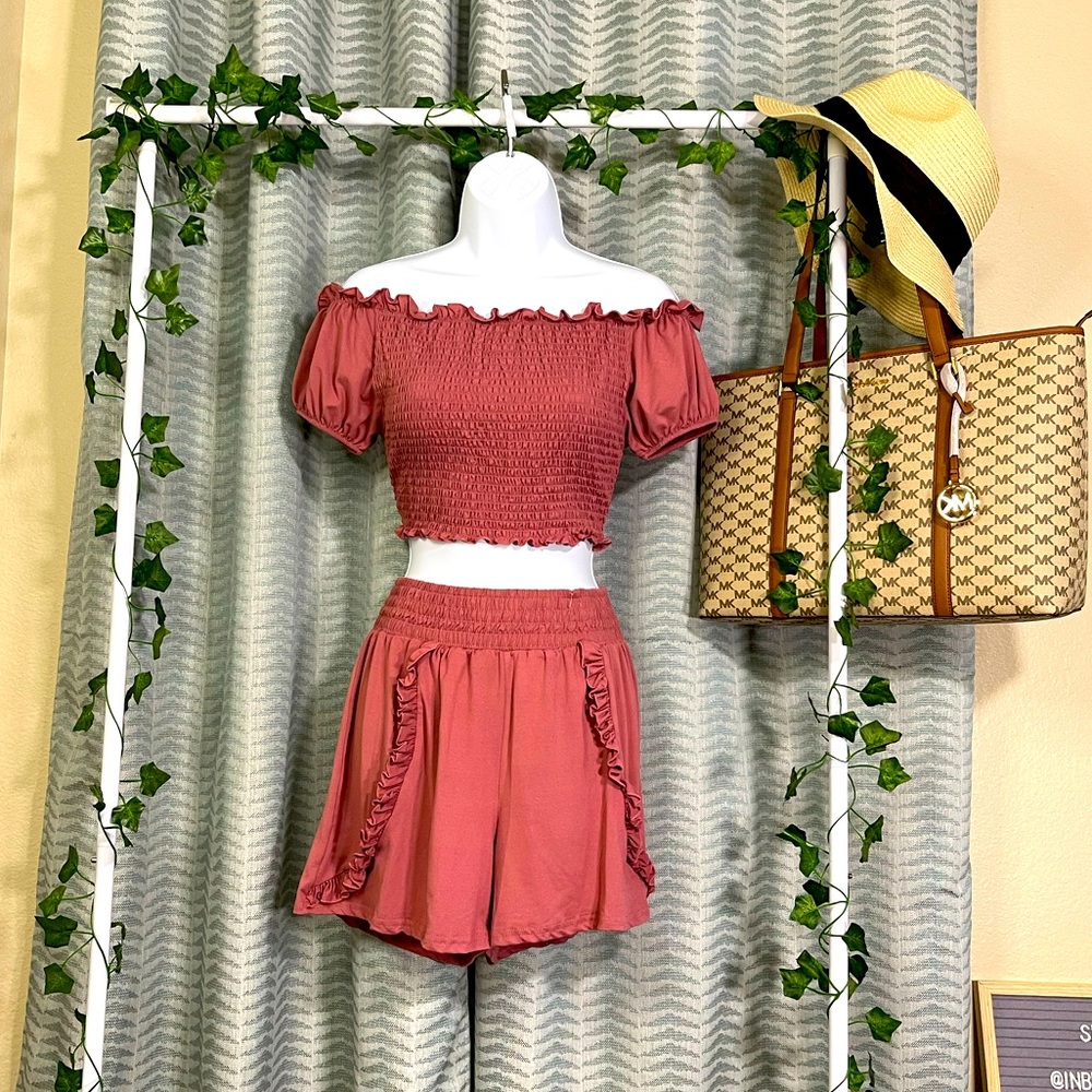 Indero Short & Blouse Set in Mesa Rose